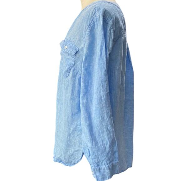 Talbots Light Blue LINEN Camp Blouse Size LARGE PETITE - Picture 4 of 10
